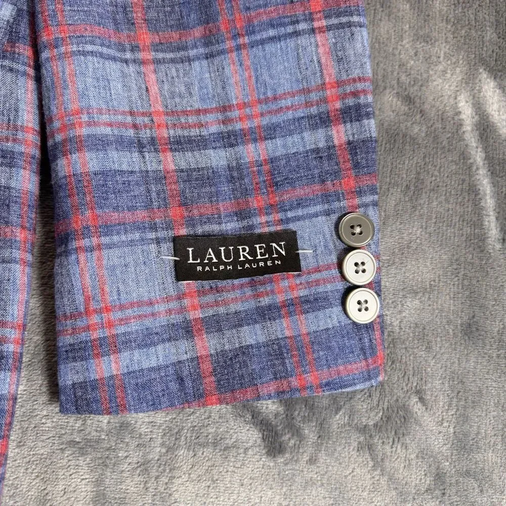LAUREN RALPH LAUREN Boy 20R Bloxbury Blue Red Plaid Sport Coat Blazer Linen Blen
